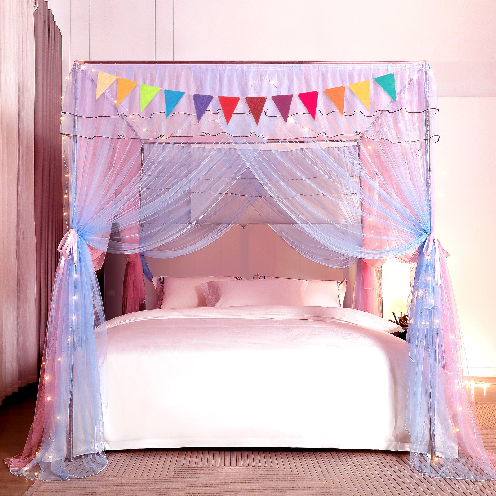 KingSo Bed Canopy with Lights Twin Bed Canopy with Luminous Stars Canopy Bed Curtains Wayfair